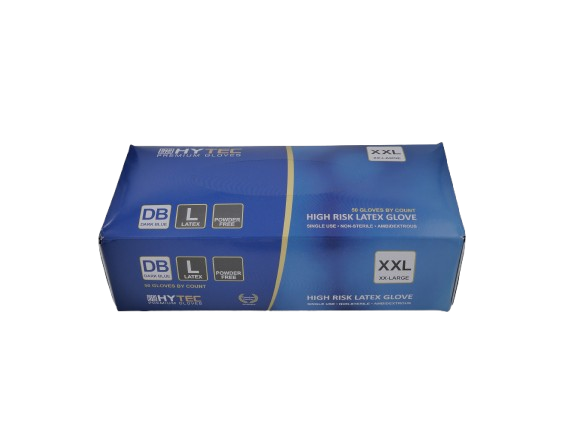 Hytec Dark Blue Hi Risk Latex Gloves, Powder Free